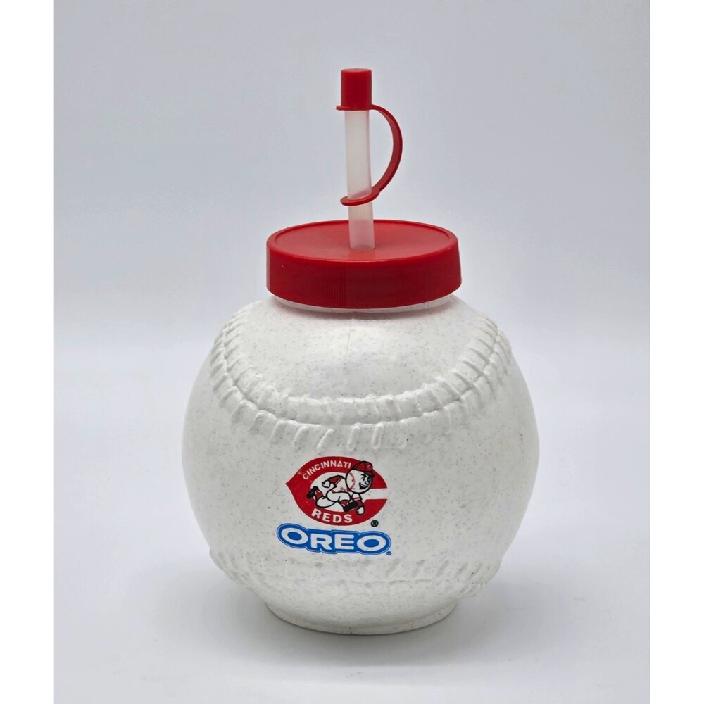 Oreo MLB Cincinnati Reds Baseball-Shaped Water Bottle w/ Straw Lid White Red